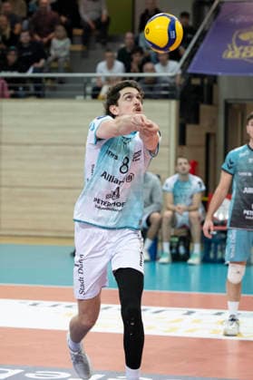 1 Volleyball Bundesliga Season 2025 2026 Cerebricks Volley Goats Mitteldeutschland vs SWD Powervolleys Düren Halle, Germany 20 December 2025 In the picture Robin Baghdady Dueren Halle Saale swh Arena Sachsen Anhalt Germany