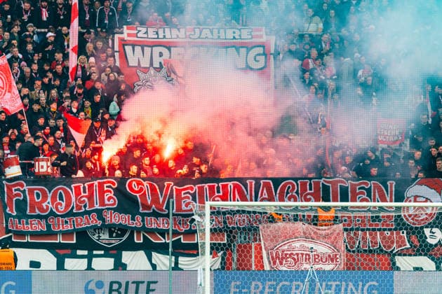 Football, Season 2025 2026, 3 Liga, Stadion an der Hafenstraße Essen, 19 Matchday, Rot Weiss Essen SSV Ulm 1846 Football, 20 12 2025 20 12 2025, Football, Season 2025 2026, 3 Liga, Stadion an der Hafenstraße Essen, 19 Matchday, Rot Weiss Essen SSV Ulm 1846 Football, Fans Rot Weiss Essen in the home block Fanblock Photo Lucca Fundel Essen Stadion an der Hafenstraße North Rhine-Westphalia Germany