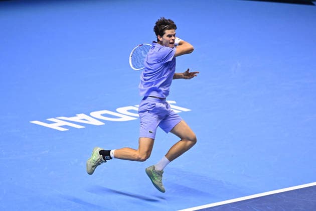 Next Gen ATP, Tennis Herren Finals Presented by PIF - Jeddah Alexander Blockx from Belgium during his semi final match at the 2025 ATP NextGen Finals in Jeddah, SAOUDI, on December 20, 2025. Photo by Corinne Dubreuil ABACAPRESS.COM Jeddah Saudi Arabia  Copyright: xDubreuilxCorinne ABACAx