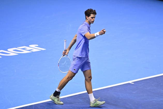 Next Gen ATP, Tennis Herren Finals Presented by PIF - Jeddah Alexander Blockx from Belgium during his semi final match at the 2025 ATP NextGen Finals in Jeddah, SAOUDI, on December 20, 2025. Photo by Corinne Dubreuil ABACAPRESS.COM Jeddah Saudi Arabia  Copyright: xDubreuilxCorinne ABACAx