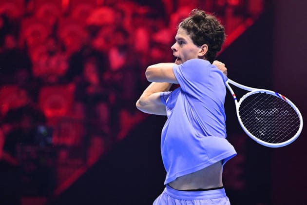 Next Gen ATP, Tennis Herren Finals Presented by PIF - Jeddah Alexander Blockx from Belgium during his semi final match at the 2025 ATP NextGen Finals in Jeddah, SAOUDI, on December 20, 2025. Photo by Corinne Dubreuil ABACAPRESS.COM Jeddah Saudi Arabia  Copyright: xDubreuilxCorinne ABACAx