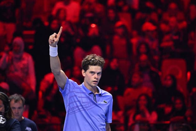 Next Gen ATP, Tennis Herren Finals Presented by PIF - Jeddah Alexander Blockx from Belgium during his semi final match at the 2025 ATP NextGen Finals in Jeddah, SAOUDI, on December 20, 2025. Photo by Corinne Dubreuil ABACAPRESS.COM Jeddah Saudi Arabia  Copyright: xDubreuilxCorinne ABACAx