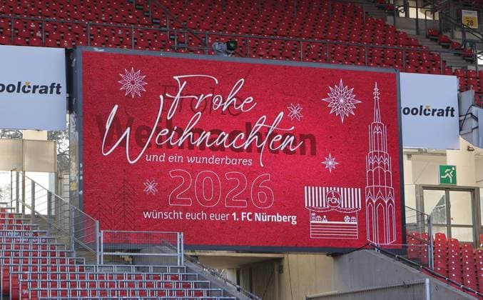 21 12 2025 Soccer Season 2025 2026 2 Soccer Bundesliga 17 Matchday 1 FC Nürnberg FCN Club Hannover 96 H96 Sportfoto Zink DaMa xdaxmax DFL regulations prohibit any use of photographs as image sequences and or quasi video only for editorial use Symbolbild Symbol photo Feature Impression Scoreboard Merry Christmas and a wonderful 2026 wishes you 1 FC Nürnberg