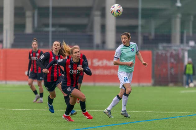 Ingolstadt, Germany 21 December 2025 2 BL Women 2025 2026 FC Ingolstadt 04 vs 1 FFC Turbine Potsdam In the picture from left in the duel Leonie Haberäcker Haberaecker FCI and Bianca Schmidt Turbine Audi Sportpark Bayern Copyright: xFotostandx xSchäferx