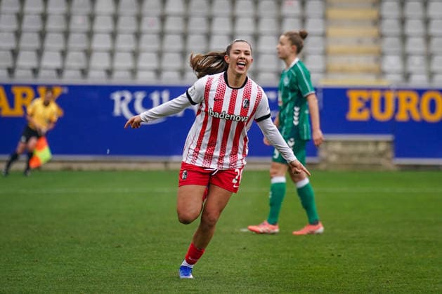 Germany Soccer Google Pixel Women Bundesliga 2025 26, 14 Matchday SC Freiburg vs SV Werder Bremen Dreisamstadion Freiburg Goal and goal celebration to 2 0 by Leela Egli SC Freiburg Women, 20 Joy, emotions, jubilation Copyright: xJOERANxSTEINSIEKx