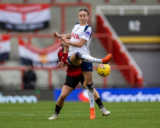 21st December 2025; Leigh Sports Village, Manchester, England; Womens League Cup Football Quarter Final, Manchester United, ManU versus Tottenham Hotspur; Kit Graham of Tottenham Hotspur Women misses the ball  TimxWilliams