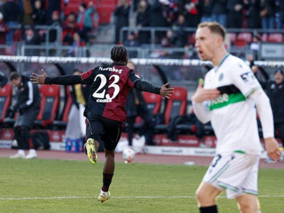 Germany Soccer, 2 Bundesliga 2025 26, 17 Matchday 1 FC Nuremberg vs Hannover 96 Max Morlock Stadion Nuremberg Goal celebration for 2 1 Mohamed Ali Zoma 1 FC Nuremberg, 23 Copyright: xChristopherxRupprechtx
