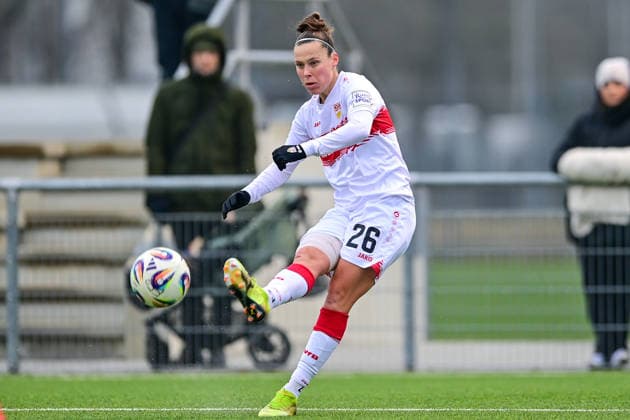 Nicole Billa Stuttgart, 26 on the ball, cropped image, single image, action, action, 21 12 2025, Munich Germany , Soccer,2 Women Bundesliga, FC Bayern München II VfB Stuttgart, DFB DFL REGULATIONS PROHIBIT ANY USE OF PHOTOGRAPHS AS IMAGE SEQUENCES AND OR QUASI VIDEO xslx