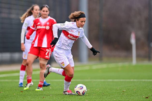 Rosa Rückert Stuttgart, 11 on the ball, 21 12 2025, Munich Germany , Soccer,2 Women Bundesliga, FC Bayern München II VfB Stuttgart, DFB DFL REGULATIONS PROHIBIT ANY USE OF PHOTOGRAPHS AS IMAGE SEQUENCES AND OR QUASI VIDEO xslx