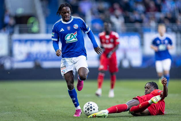 FOOTBALL : Racing de Strasbourg (RCS) vs Dunkerque- Coupe de France - 32e de finale - 21 12 2025 Stade de la Meinau. Strasbourg - France Martial Godo 20 (RCS)  Copyright: xelyxandroxcegarrax