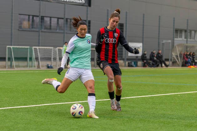 Ingolstadt, Germany 21 December 2025 2 BL Women 2025 2026 FC Ingolstadt 04 vs 1 FFC Turbine Potsdam In the picture from left in the duel Rana Okuma Turbine and Emma Kusch FCI Audi Sportpark Bayern Copyright: xFotostandx xSchäferx