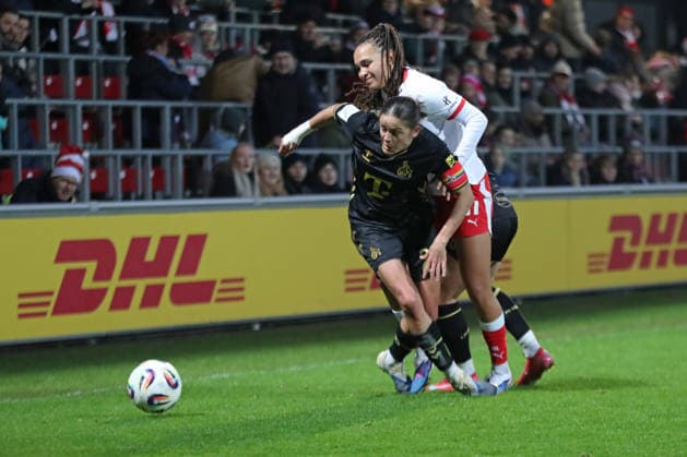 Google Pixel Women Bundesliga, RB Leipzig 1 FC Köln 21 12 2025 Laura Feiersinger 27, 1 FC Köln vs Lisa Baum 11, RB Leipzig Soccer, Google Pixel Women Bundesliga, Season 2025 2026, 14 Matchday RB Leipzig vs 1 FC Köln on 21 12 2025, Training Center Cottaweg, Leipzig DFB REGULATIONS PROHIBIT ANY USE OF PHOTOGRAPHS AS IMAGE SEQUENCES AND OR QUASI VIDEO Copyright: xBEAUTIFULxSPORTS JanxKaeferx