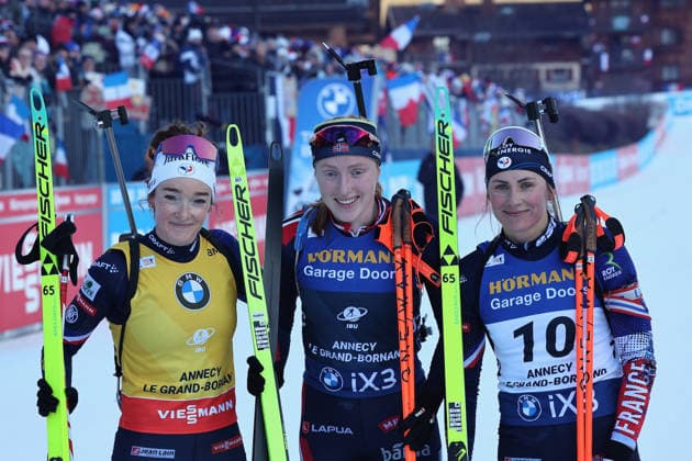 BIATHLON FEMININ : Mass start 12.5 Km - BMW Coupe du monde - IBU - Le grand Bornand - 21 12 2025 Lou Jeanmonnot (France), Maren Kirkkeide (Norway), Justine Braisaz Bouchet (France) , Women Mass start 12.5 Km during the BMW IBU World Cup, Annecy - Le Grand-Bornand Biathlon event on 21 December 2025 in Le Grand-Bornand, France - Photo Richard Merlen Psnewz Le Grand BornandFrance  Copyright: xRichardxMerlenx