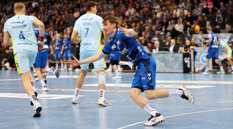 BAU 21 12 2025 Stuttgart Handball TVB Stuttgart vs VfL Gummersbach, Jakob Nigg TVB celebrates after a goal