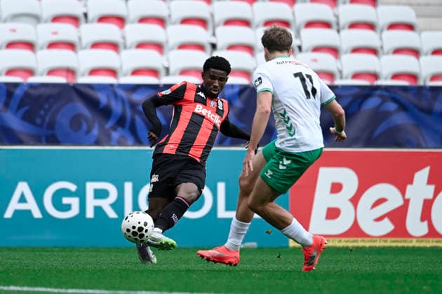 FOOTBALL : Nice (OGC Nice) vs Saint Etienne (ASSE) - Coupe de France - 32e de finale - 21 12 2025 Nice s forward 11 Mohamed Ali Cho durant le match de coupe de France, opposant l™OGC Nice a L™AS Saint Etienne, a l™occasion des 32e de finale, Stade de l™Allianz Riviera de Nice, sud de la France, le 21 dÃ cembre 2025. NICEFrance  Copyright: xfredxDIDES psnewzx
