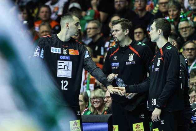 Matej Mandic SC Magdeburg,12 , Goalkeeper Sergey Hernandez Ferrer SC Magdeburg,1 , Goalkeeper Nikola Portner SC Magdeburg,80 Handball Bundesliga Season 2025 2026 SC Magdeburg vs SC DHFK Leipzig at the GETEC Arena in Magdeburg Handball,Germany,21 12 2025