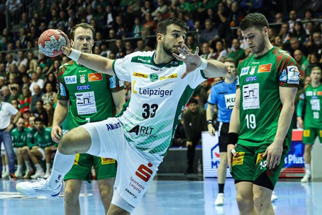 Luka Rogan SC DHfK Leipzig,33 Handball Bundesliga Season 2025 2026 SC Magdeburg vs SC DHFK Leipzig at the GETEC Arena in Magdeburg Action,Handball,Germany,21 12 2025