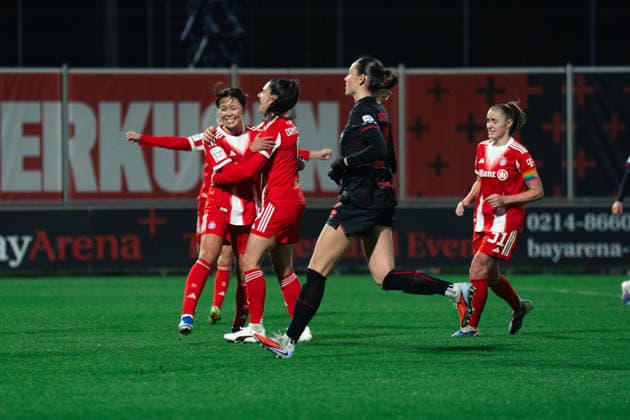 Momoko Tanikawa (FC Bayern München, 18) scoring during the Google Pixel Frauen Bundesliga game between Bayer 04 Leverkusen and FC Bayern München at Ulrich - Haberland Stadium in Leverkusen, Germany Copyright: xLeoniexKiehlx xSPPx Sportspressphoto_SPR76522