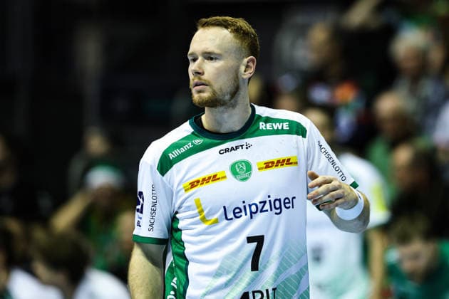 Tomas Piroch SC DHfK Leipzig,7 Handball Bundesliga season 2025 2026 SC Magdeburg vs SC DHFK Leipzig at the GETEC Arena in Magdeburg single picture,action,handball,Germany,21 12 2025