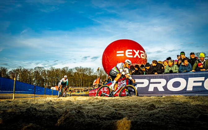Cyclocross - X2O Badkamers Trofee Hofstade CX World Champion Mathieu van der Poel (NED Alpecin - Deceuninck) crosses the beach of the Vlaanderen domain in Hofstade on his way to victory X2O Badkamers Trofee Hofstade Plage cross Men Elite - Hofstade Belgium Photo: Stijn Bastens CC Hofstade Belgium  Copyright: xContentxCurationx StijnxBastensx xCCx