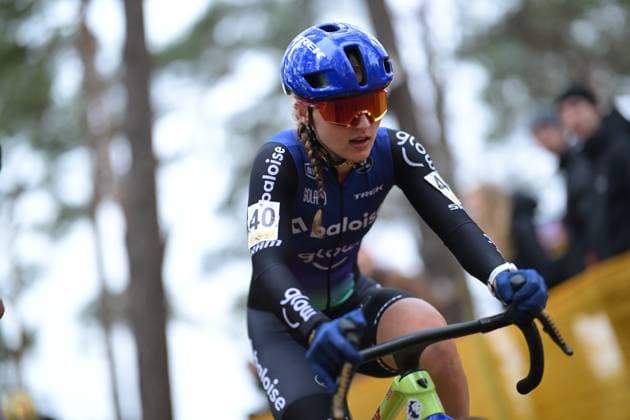 Belgian Fleur Moors pictured in action during the women elite race at the cyclocross cycling event in Heusden-Zolder, stage 5 8 in the Superprestige competition, Tuesday 23 December 2025. DAVIDxPINTENS  x150964335x