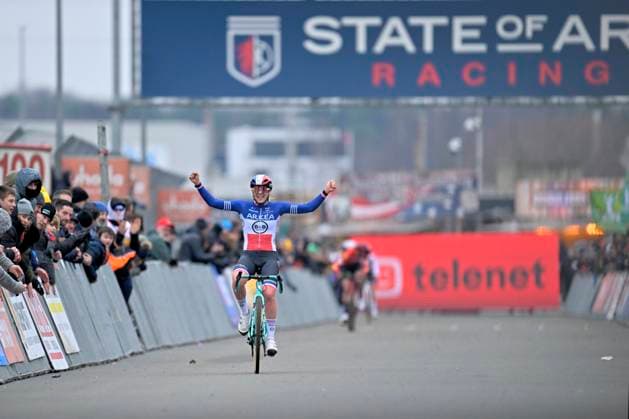 Telenet Superprestige 2025-2026 Heusden-Zolder HEUSDEN-ZOLDER, BELGIUM - DECEMBER 21 : Fouquenet Amandine (FRA) of Arkea - B&B Hotels Woman wins during the 5th leg of the Heusden-Zolder Telenet Superprestige 2025-2026 a cyclocross race for Women Elite on December 21, 2025 in Heusden-Zolder, Belgium, 21 12 2025 ( Heusden-Zolder Belgium  Copyright: xSesx