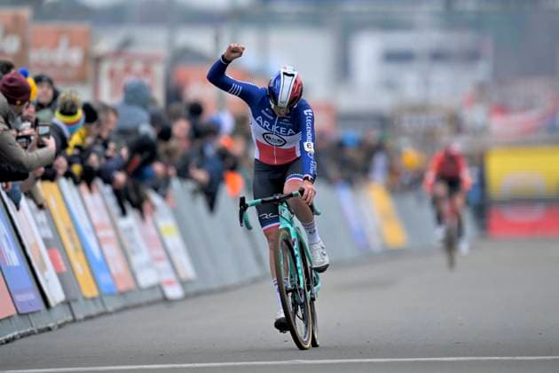 Telenet Superprestige 2025-2026 Heusden-Zolder HEUSDEN-ZOLDER, BELGIUM - DECEMBER 21 : Fouquenet Amandine (FRA) of Arkea - B&B Hotels Woman wins during the 5th leg of the Heusden-Zolder Telenet Superprestige 2025-2026 a cyclocross race for Women Elite on December 21, 2025 in Heusden-Zolder, Belgium, 21 12 2025 ( Heusden-Zolder Belgium  Copyright: xSesx