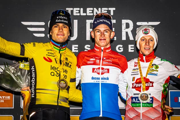 Cyclocross - Telenet Superprestige Heusden-Zolder Podium of the Men Elite Superprestige Heusden-Zolder with Dutch national champion Tibor Del Grosso (NED Alpecin - Deceuninck) in first, Wout van Aert (BEL Team Visma Lease a Bike) in second and Michael Vanthourenhout (BEL Pauwels Sauzen - Altez Industriebouw Cycling Team) third Telenet Superprestige Heusden-Zolder Men Elite - Heusen-Zolder Belgium Photo: Stijn Bastens CC Heusden-Zolder Belgium  Copyright: xContentxCurationx StijnxBastensx xCCx
