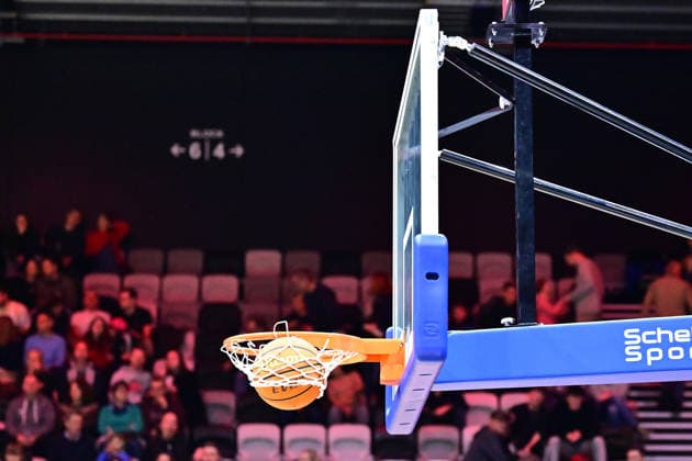 26 12 2025 Basketball Season 2025 2026 2 Bundesliga Pro A 15 Matchday Nuremberg Falcons Basketball Club NBC Giessen 46ers AlSch xalxscx Feature Impression Symbol Image Symbol Photo Game Ball Ball Ball in Basket Net
