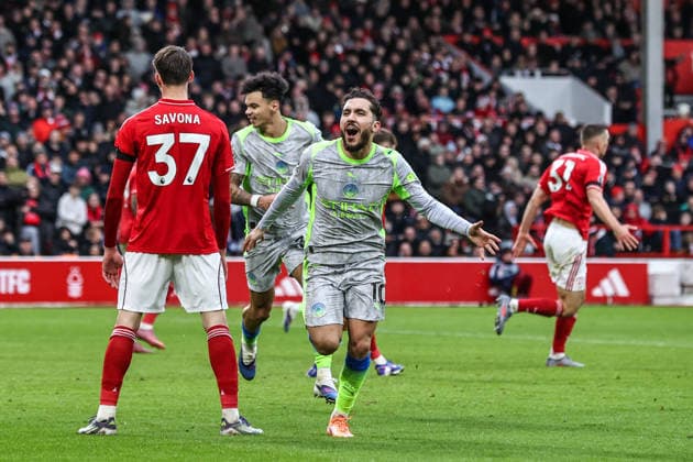 Premier League Nottingham Forest v Manchester City Rayan Cherki of Manchester City celebrates his goal to make it 1-2 during the Premier League match Nottingham Forest vs Manchester City at City Ground, Nottingham, United Kingdom, 27th December 2025 (Photo by Alfie Cosgrove News Images) Nottingham City Ground Nottinghamshire United Kingdom Copyright: xAlfiexCosgrove NewsxImagesx