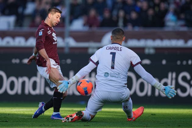 TorinoÕs Giovanni Simeone makes an attempt to score during the Serie A soccer match between Torino and Cagliari at the Stadio Olimpico Grande Torino in Turin, north west Italy - Saturday, December 27, 2025. - Soccer .  Copyright: xMarcoxAlpozzi LaPressex