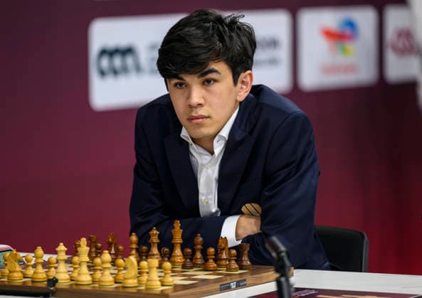 FIDE World Rapid & Blitz Championships 2025 DAY 2 Sindarov Javokhir of Uzbekistancompetes against Matlakov Maxim of Russia during the Rapid Open sixth round of the FIDE World Rapid & Blitz Championship at the Sports and Events Complex, Qatar University, in Doha, Qatar, on December 27, 2025 DOHA Qatar Copyright: xNOUSHADxTHEKKAYILx