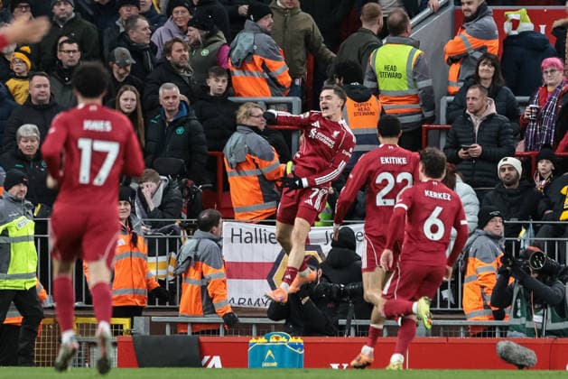 Premier League Liverpool v Wolverhampton Wanderers Florian Wirtz of Liverpool celebrates his goal to make it 2-0 during the Premier League match Liverpool vs Wolverhampton Wanderers at Anfield, Liverpool, United Kingdom, 27th December 2025 (Photo by Mark Cosgrove News Images) Liverpool Anfield Merseyside United Kingdom Copyright: xMarkxCosgrove NewsxImagesx