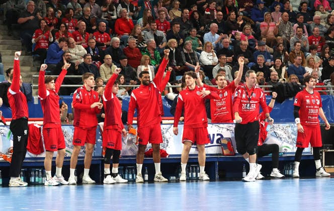 27 12 2025, Germany, Bietigheim, Handball 2 Bundesliga, SG BBM Bietigheim vs HBW Balingen Weilstetten, Jubel BBM
