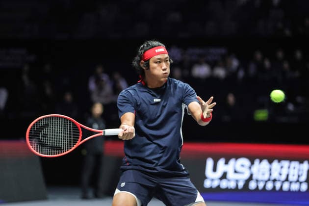 SHENZHEN, CHINA - DECEMBER 28: Zhang Zhizhen of China returns a shot in the Men s Singles match against Valentin Vacherot of Monaco on day 3 of the 2025 World Tennis Continental Cup at Shenzhen Universiade Center on December 28, 2025 in Shenzhen, Guangdong Province of China.  Copyright: xVCGx 111612320693