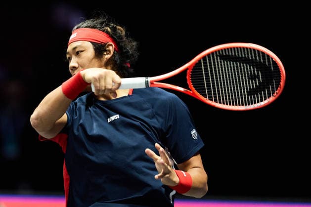 SHENZHEN, CHINA - DECEMBER 28: Zhang Zhizhen of China returns a shot in the Men s Singles match against Valentin Vacherot of Monaco on day 3 of the 2025 World Tennis Continental Cup at Shenzhen Universiade Center on December 28, 2025 in Shenzhen, Guangdong Province of China.  Copyright: xVCGx 111612311452