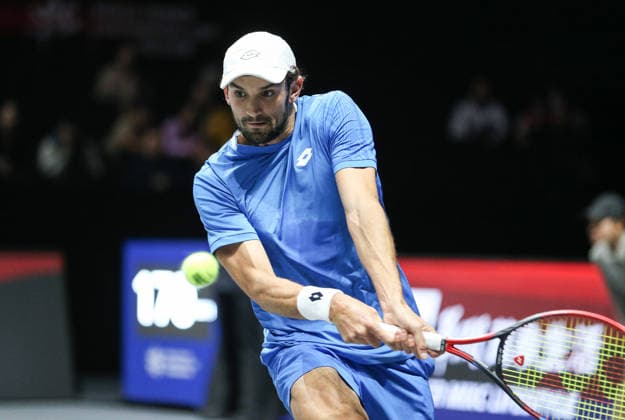 SHENZHEN, CHINA - DECEMBER 27: Valentin Vacherot of Monaco returns a shot in the Men s Singles match against Andrey Rublev on day 2 of the 2025 World Tennis Continental Cup at Shenzhen Universiade Center on December 27, 2025 in Shenzhen, Guangdong Province of China.  Copyright: xVCGx 111612226741