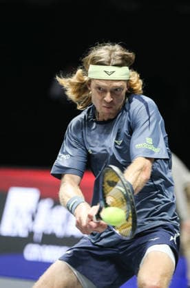 SHENZHEN, CHINA - DECEMBER 27: Andrey Rublev returns a shot in the Men s Singles match against Valentin Vacherot of Monaco on day 2 of the 2025 World Tennis Continental Cup at Shenzhen Universiade Center on December 27, 2025 in Shenzhen, Guangdong Province of China.  Copyright: xVCGx 111612226743