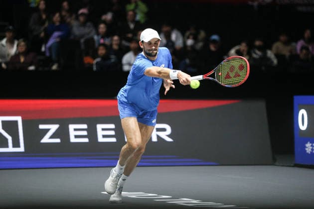 SHENZHEN, CHINA - DECEMBER 27: Valentin Vacherot of Monaco returns a shot in the Men s Singles match against Andrey Rublev on day 2 of the 2025 World Tennis Continental Cup at Shenzhen Universiade Center on December 27, 2025 in Shenzhen, Guangdong Province of China.  Copyright: xVCGx 111612226744