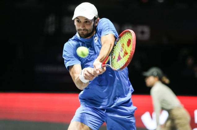 SHENZHEN, CHINA - DECEMBER 27: Valentin Vacherot of Monaco returns a shot in the Men s Singles match against Andrey Rublev on day 2 of the 2025 World Tennis Continental Cup at Shenzhen Universiade Center on December 27, 2025 in Shenzhen, Guangdong Province of China.  Copyright: xVCGx 111612226749