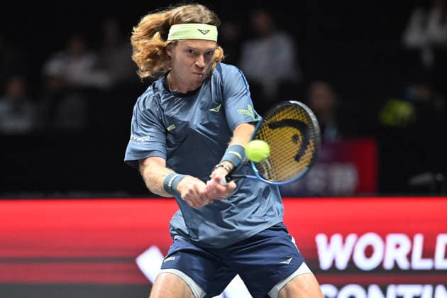SHENZHEN, CHINA - DECEMBER 27: Andrey Rublev returns a shot in the Men s Singles match against Valentin Vacherot of Monaco on day 2 of the 2025 World Tennis Continental Cup at Shenzhen Universiade Center on December 27, 2025 in Shenzhen, Guangdong Province of China.  Copyright: xVCGx 111612220937