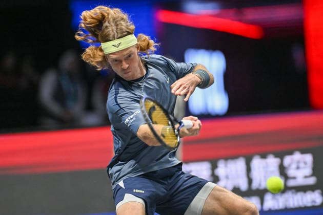 SHENZHEN, CHINA - DECEMBER 27: Andrey Rublev returns a shot in the Men s Singles match against Valentin Vacherot of Monaco on day 2 of the 2025 World Tennis Continental Cup at Shenzhen Universiade Center on December 27, 2025 in Shenzhen, Guangdong Province of China.  Copyright: xVCGx 111612220938