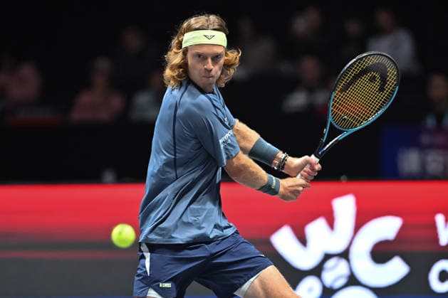 SHENZHEN, CHINA - DECEMBER 27: Andrey Rublev returns a shot in the Men s Singles match against Valentin Vacherot of Monaco on day 2 of the 2025 World Tennis Continental Cup at Shenzhen Universiade Center on December 27, 2025 in Shenzhen, Guangdong Province of China.  Copyright: xVCGx 111612220940