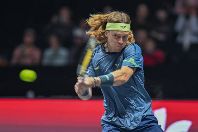 SHENZHEN, CHINA - DECEMBER 27: Andrey Rublev returns a shot in the Men s Singles match against Valentin Vacherot of Monaco on day 2 of the 2025 World Tennis Continental Cup at Shenzhen Universiade Center on December 27, 2025 in Shenzhen, Guangdong Province of China.  Copyright: xVCGx 111612220948