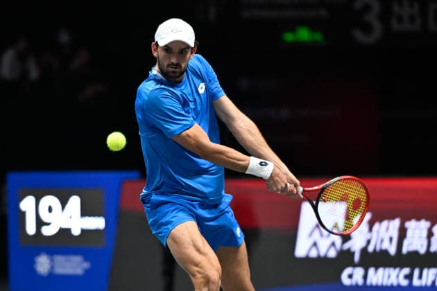 SHENZHEN, CHINA - DECEMBER 27: Valentin Vacherot of Monaco returns a shot in the Men s Singles match against Andrey Rublev on day 2 of the 2025 World Tennis Continental Cup at Shenzhen Universiade Center on December 27, 2025 in Shenzhen, Guangdong Province of China.  Copyright: xVCGx 111612220924