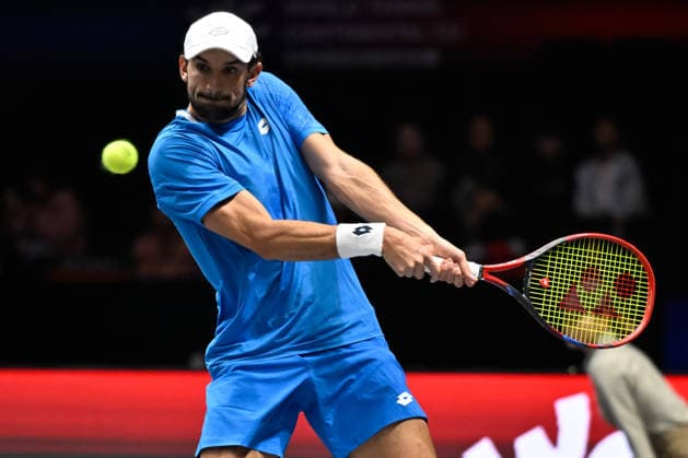 SHENZHEN, CHINA - DECEMBER 27: Valentin Vacherot of Monaco returns a shot in the Men s Singles match against Andrey Rublev on day 2 of the 2025 World Tennis Continental Cup at Shenzhen Universiade Center on December 27, 2025 in Shenzhen, Guangdong Province of China.  Copyright: xVCGx 111612220936