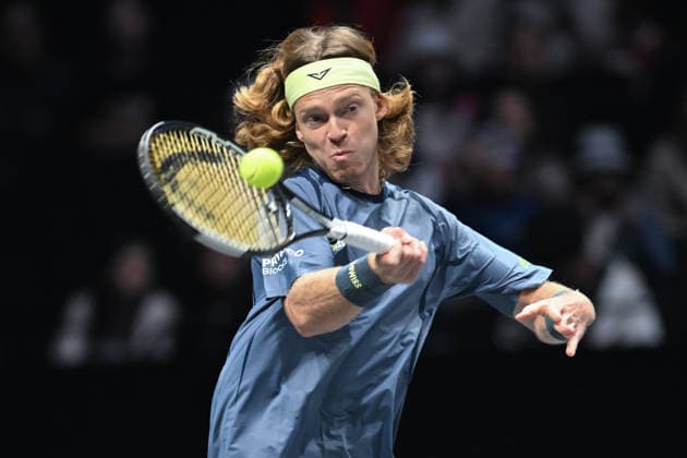 SHENZHEN, CHINA - DECEMBER 27: Andrey Rublev returns a shot in the Men s Singles match against Valentin Vacherot of Monaco on day 2 of the 2025 World Tennis Continental Cup at Shenzhen Universiade Center on December 27, 2025 in Shenzhen, Guangdong Province of China.  Copyright: xVCGx 111612220911