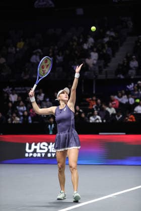 SHENZHEN, CHINA - DECEMBER 28: Belinda Bencic of Switzerland returns a shot in the Women s Singles match against Elena Rybakina of Kazakhstan on day 3 of the 2025 World Tennis Continental Cup at Shenzhen Universiade Center on December 28, 2025 in Shenzhen, Guangdong Province of China.  Copyright: xVCGx 111612321831