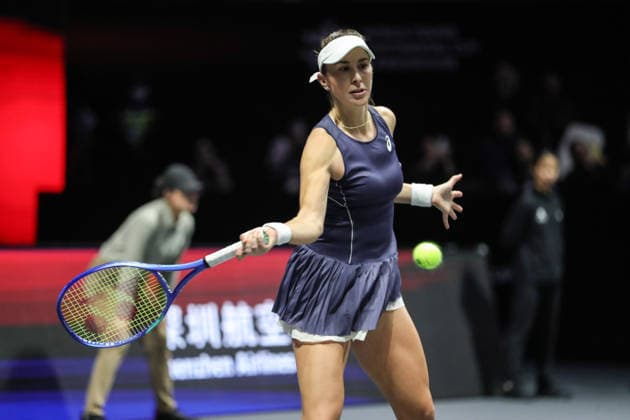 SHENZHEN, CHINA - DECEMBER 28: Belinda Bencic of Switzerland returns a shot in the Women s Singles match against Elena Rybakina of Kazakhstan on day 3 of the 2025 World Tennis Continental Cup at Shenzhen Universiade Center on December 28, 2025 in Shenzhen, Guangdong Province of China.  Copyright: xVCGx 111612321840