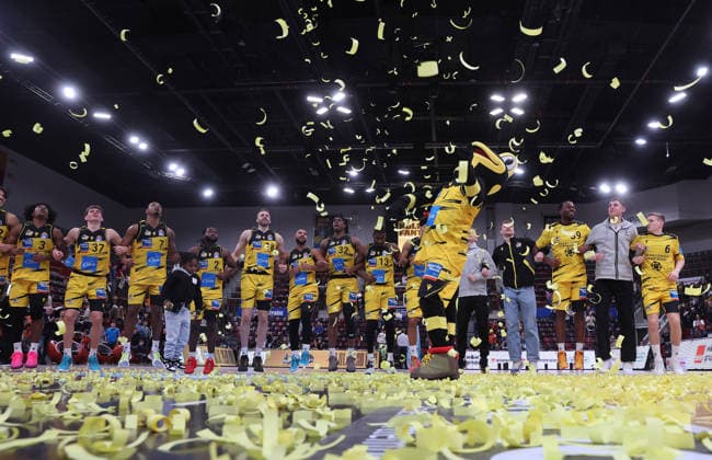 Ludwigsburg , easyCredit Basketball Bundesliga MHP Riesen Ludwigsburg vs Science City Jena , Jubel Ludwigsburg